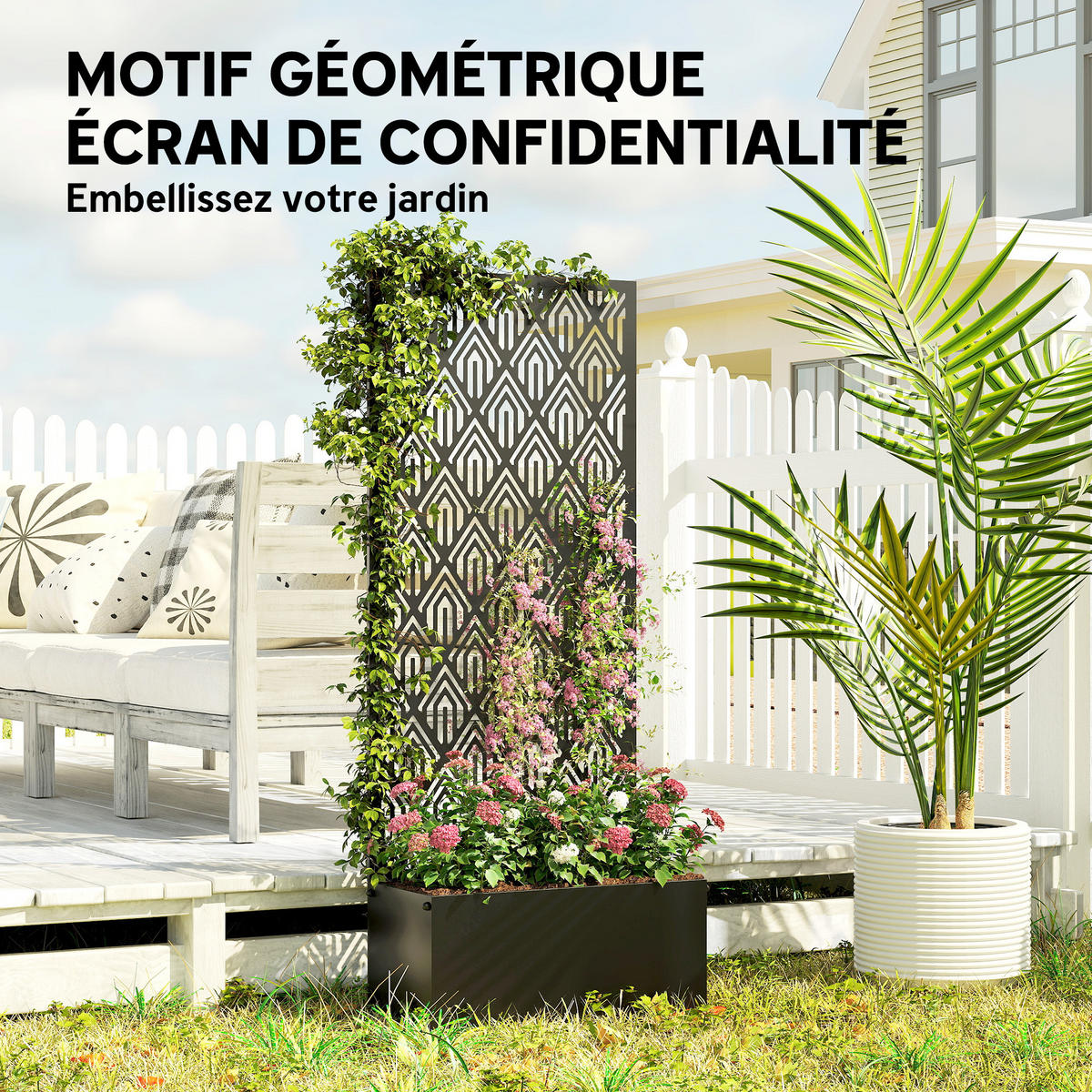HOCHBEET DE-12312 2-in-1 mit Sichtschutz, 45/21,5/110 cm Schwarz - Schwarz, Metall (45/110/21.5cm) - ComfortXL