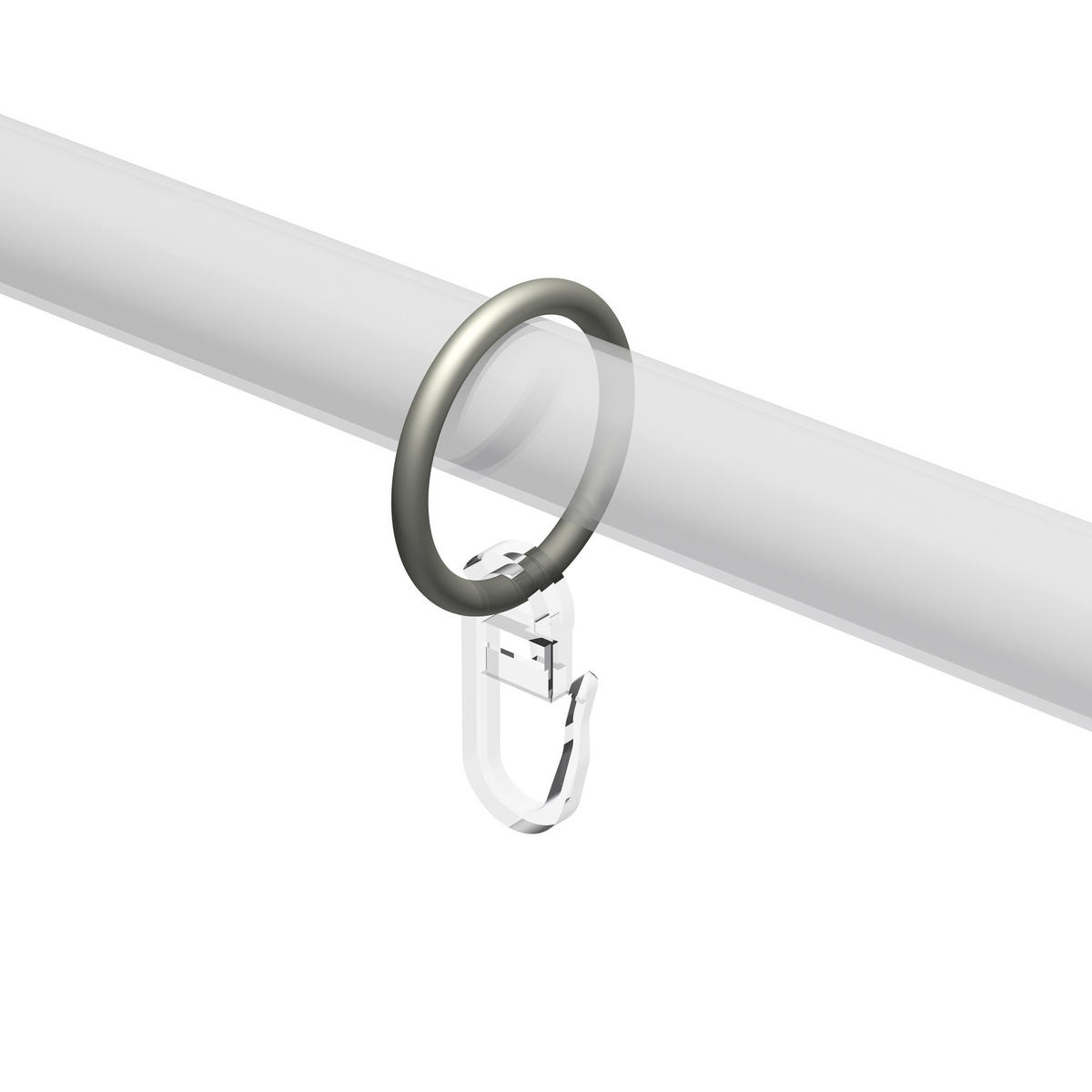 RUNDRINGE MIT FALTENHAKEN FÜR GARDINENSTANGEN 16 mm Ø, Chrom matt, Packung 10 Stück - Nickelfarben, Metall (16cm) - INTERDECO