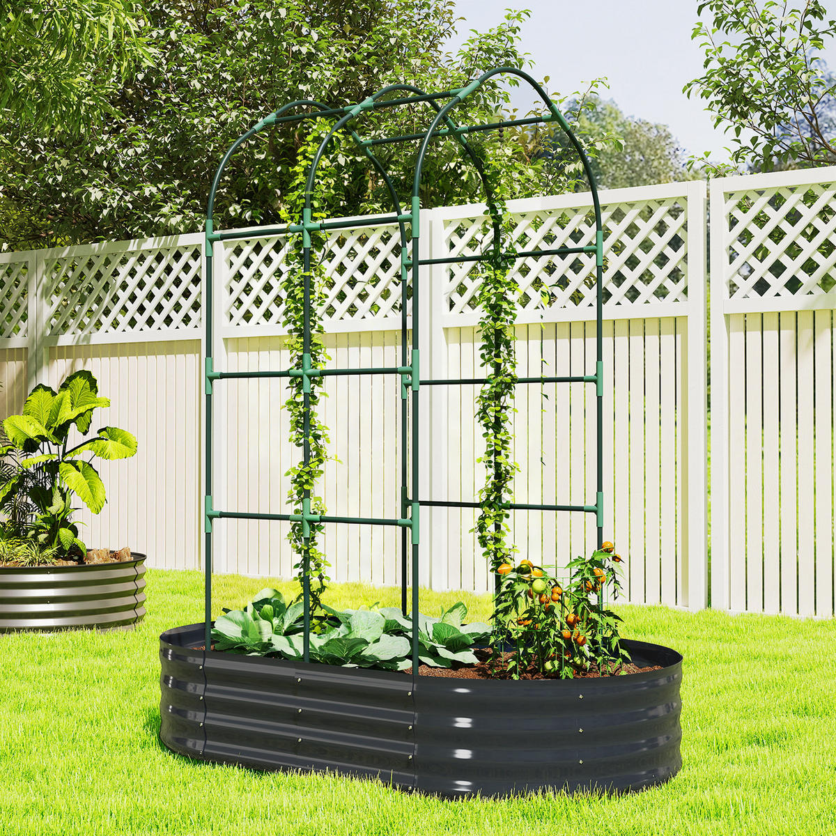 HOCHBEET DE-12294 mit Rankbogen 160/90/180 cm Dunkelgrau - Dunkelgrau, Metall (160/180/90cm) - ComfortXL