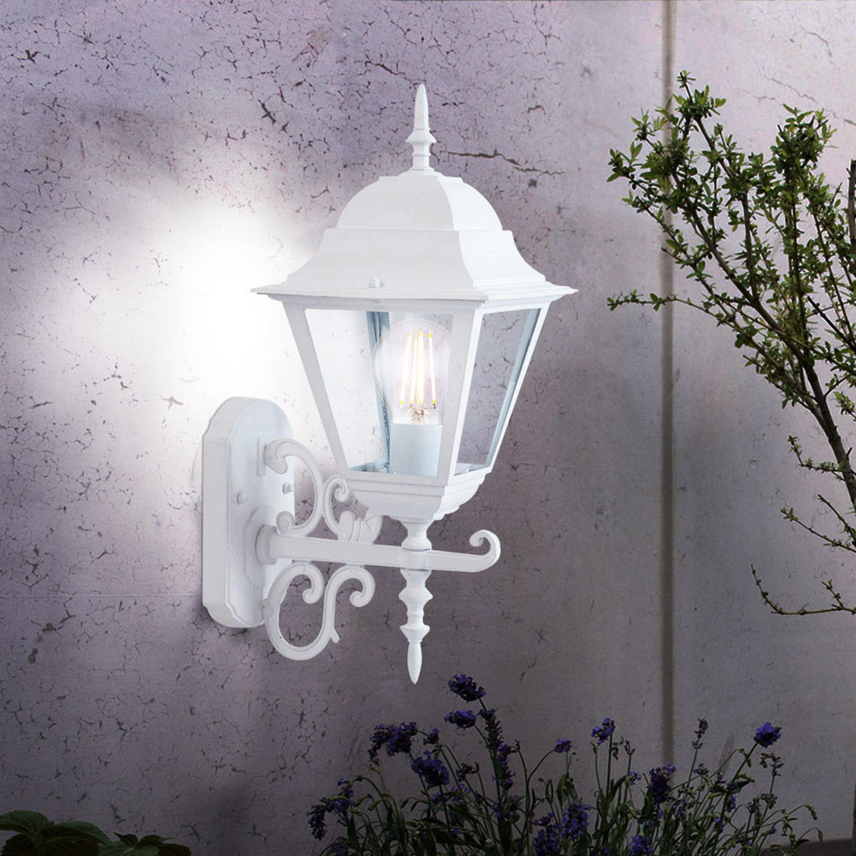 WANDLAMPE Landhausstil Weiß Spritzwassergeschützt 4er Set - Weiß, Glas (22.5/14.8/40cm)