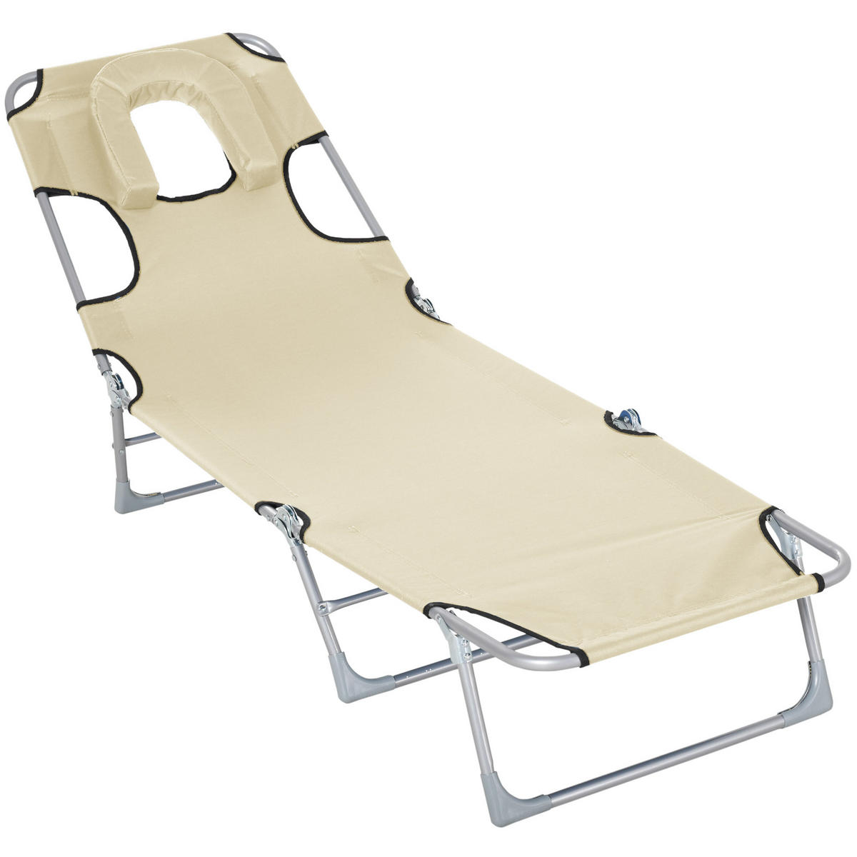 KLAPPSTRANDLIEGE, Einheitsmodell, Beige, 5-fach verstellbare Kopf- und Rückenlehne, Leseöffnung, 182 x 56 x 28 cm - Weiß, Metall (182/28/56cm) - Vallsero