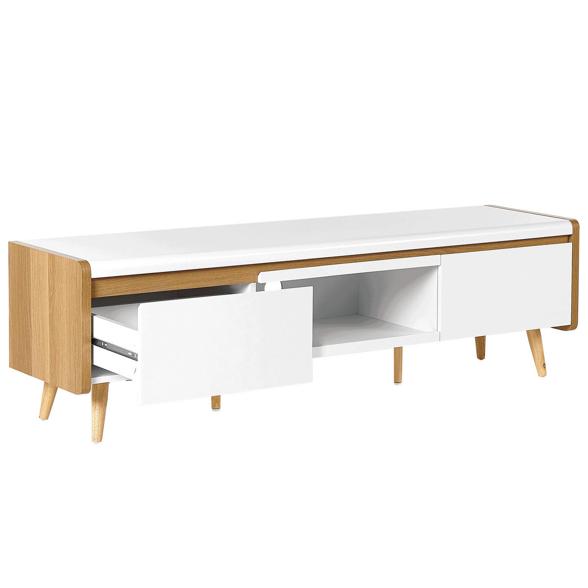 TV-MÖBEL Weiß, Hellbraun CUSTER 40/160/46 cm - Weiß, Holzwerkstoff (160/46/40cm) - Beliani