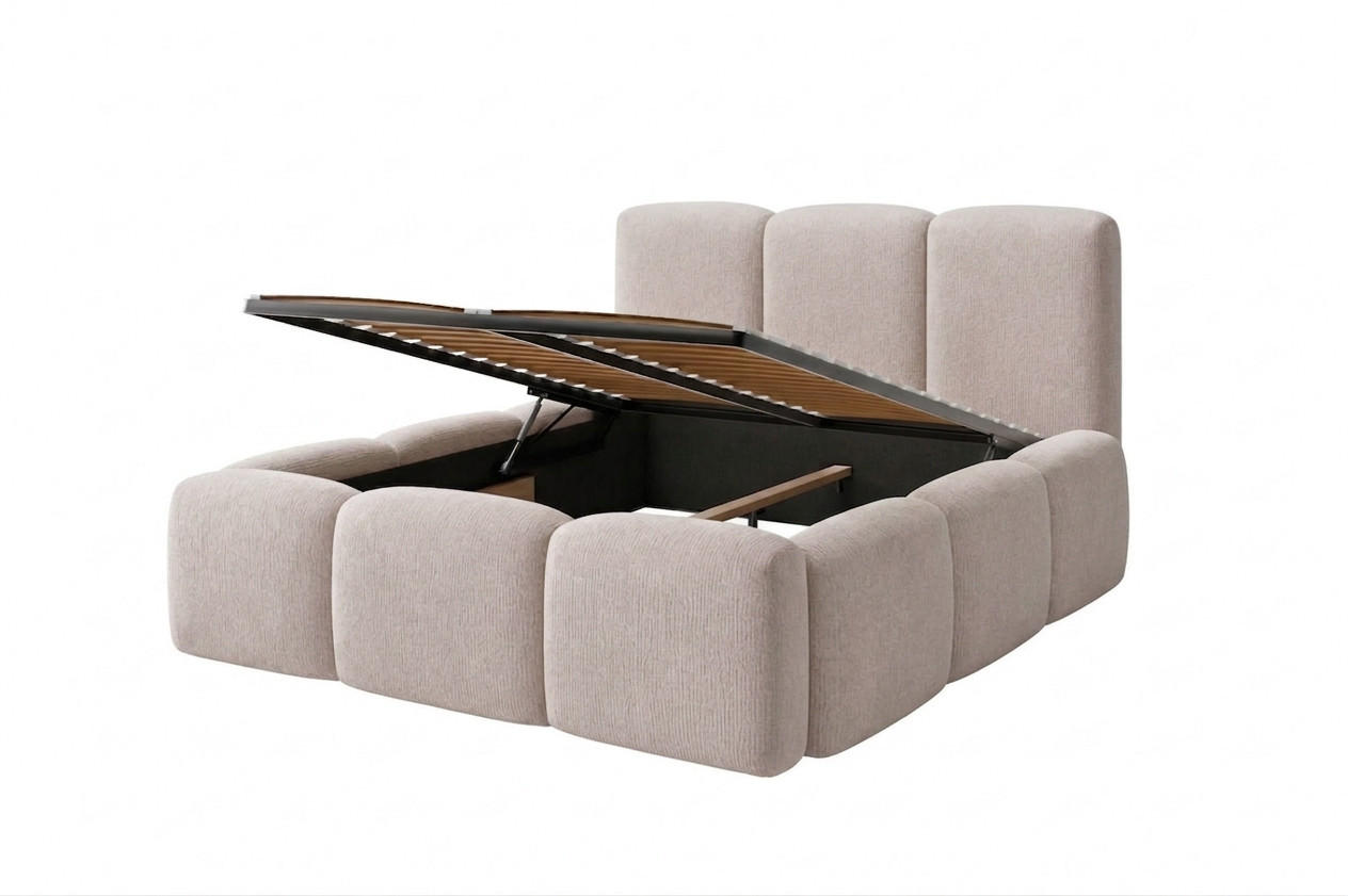 POLSTERBETT NOVERA – 160×200 cm - Mit Bettkasten Kaschmir Beige - Kaschmir/Beige, Holzwerkstoff (160/200cm) - Milaros Markt
