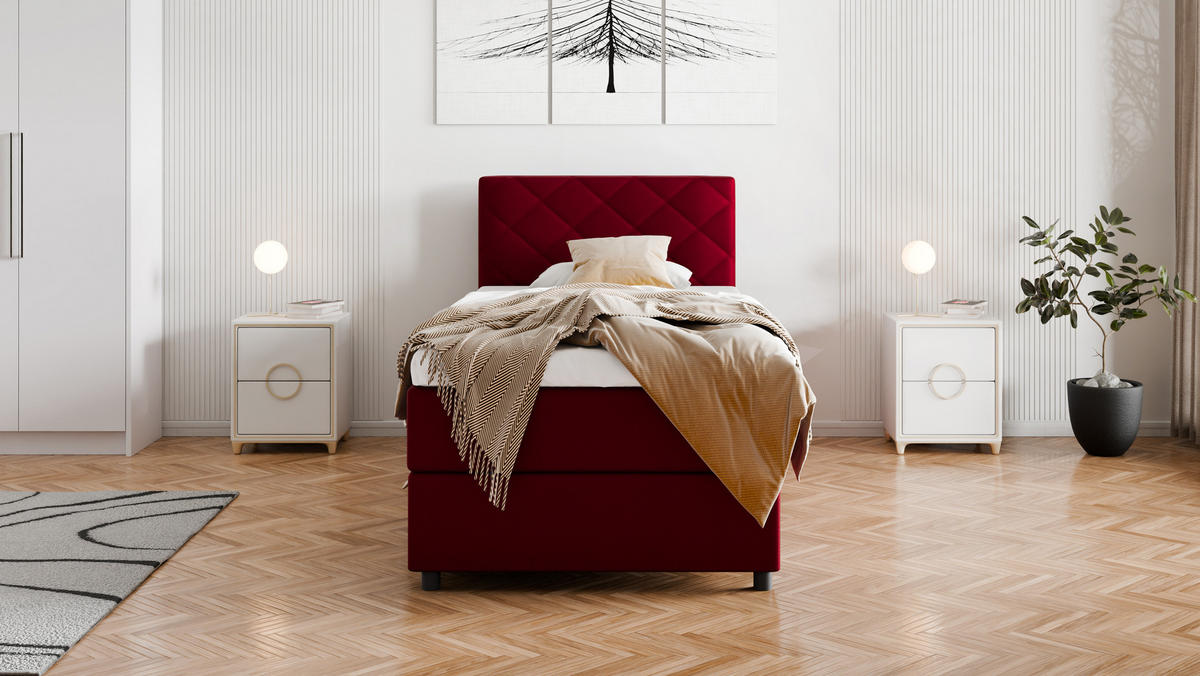BOXBETT Diamaro 100x200 cm mit Bettkasten und Topper - Rot - Rot, Holz (100/200cm) - Panda Möbel