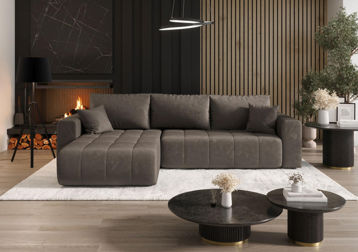 ECKSOFA mit Schlaffunktion MILO L Monolith 15 Links - Braun, Textil (280/175cm) - Bedante