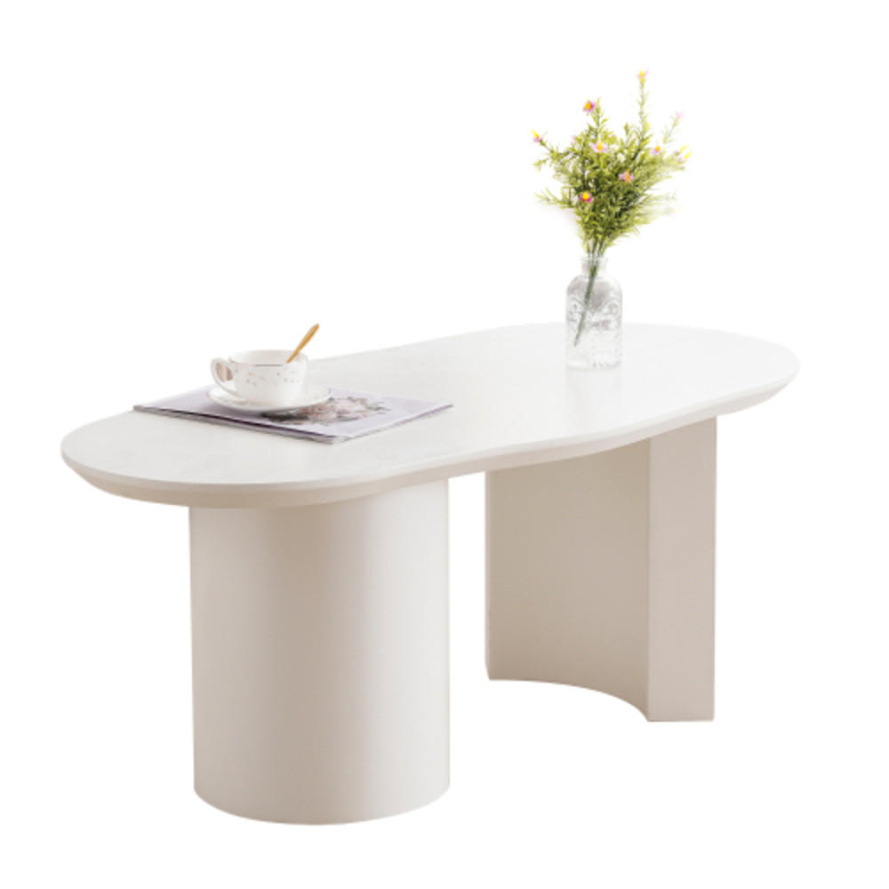 COUCHTISCH weiß aus MDF mit unregelmäßige und elegant geschwungene Tischplatte 100 × (40–50) × 40,5 cm - Weiß, Holzwerkstoff (50/100/40.5cm) - Luhomfu