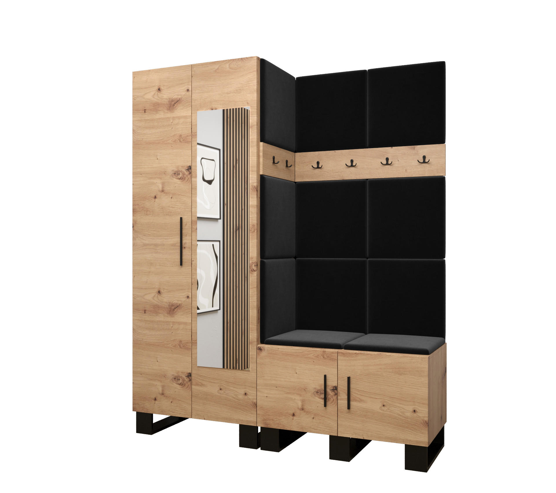 Abiks Möbel Garderoben-Set Eiche Artisan, Dunkelgrau 158x196x45.6 cm