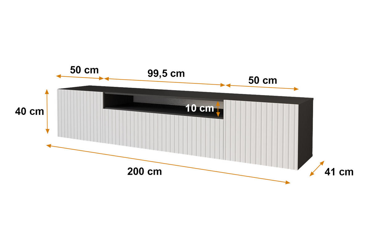 LOWBOARD KITO-W 200x40x41 cm - Schwarz / Weiß - Weiß, Holzwerkstoff (200/40/41cm) - ALTDECOR