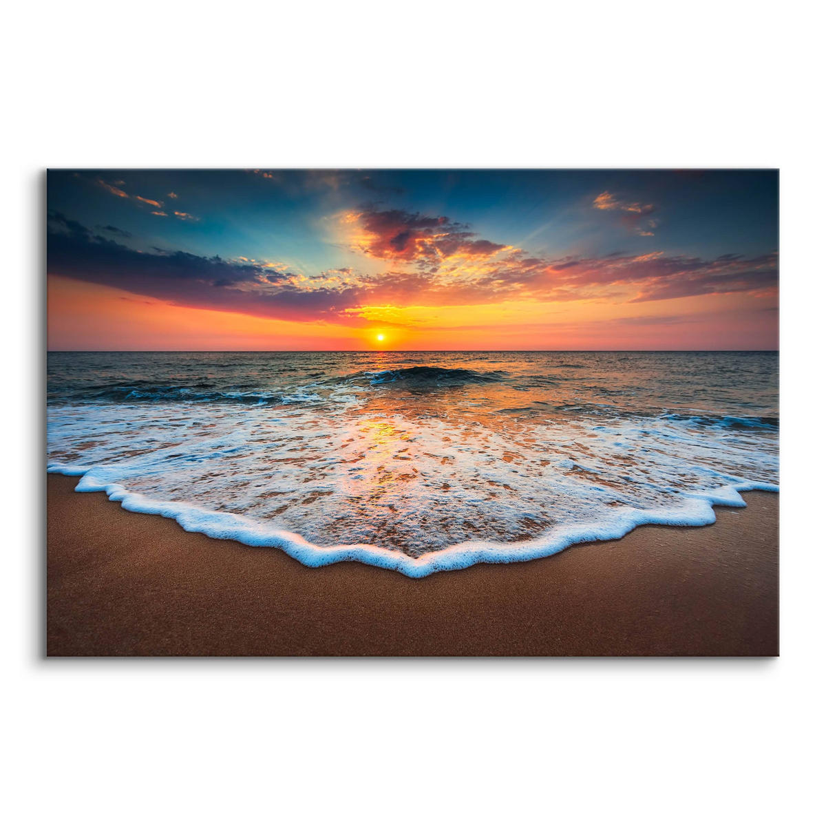 LEINWANDBILD Sonnenuntergang am Meer Landschaft 3D 120x80 - Blau/Beige, Textil (120/80cm) - Muralo