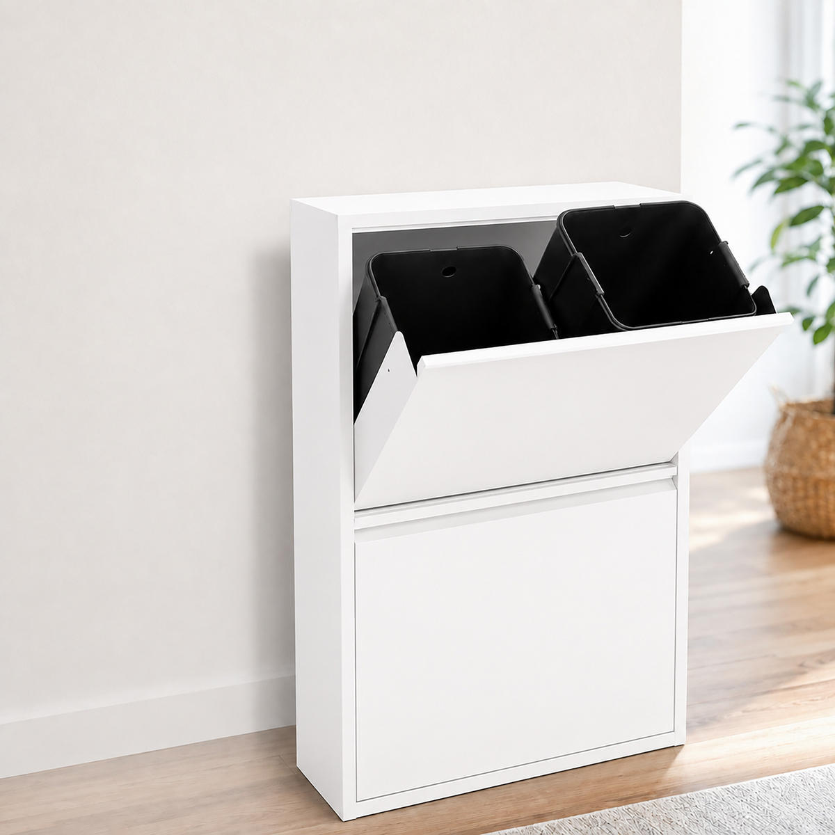 MÜLLEIMER Weiß 4-Fächer Metall 4x18 l - Weiß, Kunststoff/Metall (60/93/25cm) - Relaxdays