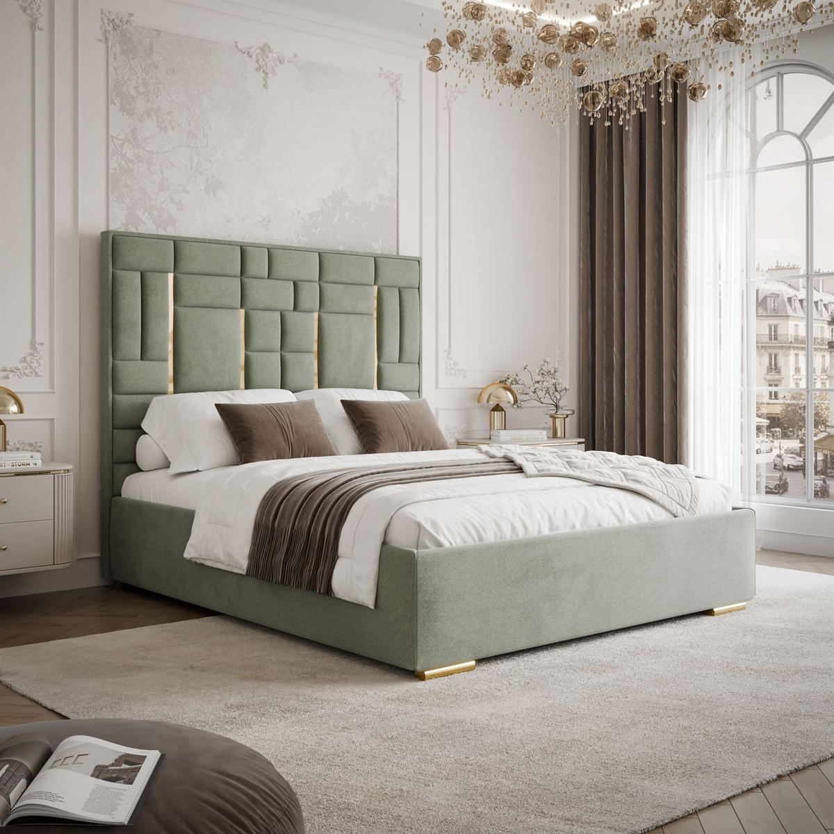 POLSTERBETT BRIGITTE GOLD mit Bettkasten 180x200 cm Element 11 - Grün, Textil (180/200cm) - Lookway