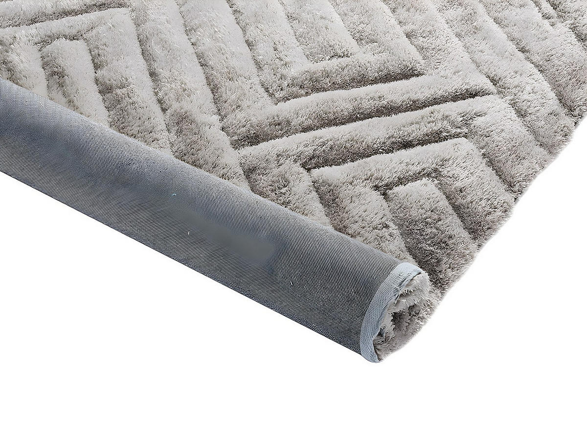 SPARSET : Couchtisch mit drehbarer Tischplatte - Transparent - JOLINE + Teppich Shaggy - Grau - MAZE - Transparent, Glas (160/230/42cm) - Vente-Unique