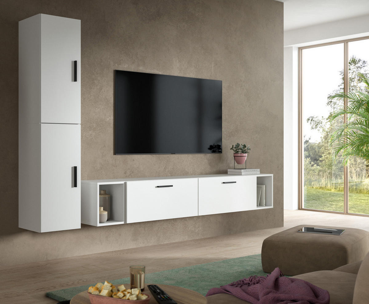 TV-LOWBOARD weiß 176 cm, Fernsehtisch hängend / stehend - Schwarz/Weiß, Holzwerkstoff/Kunststoff (176/67/34cm) - Inn.Furn