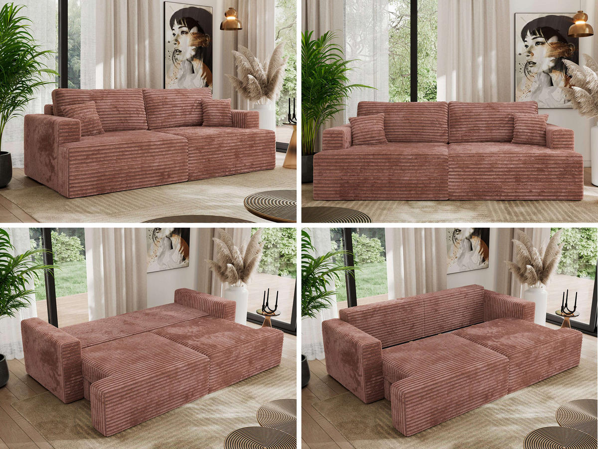 4-SITZER SOFA VIRELLA Rosa Cord - Schwarz/Rosa, Textil (240/88/115cm) - MKS