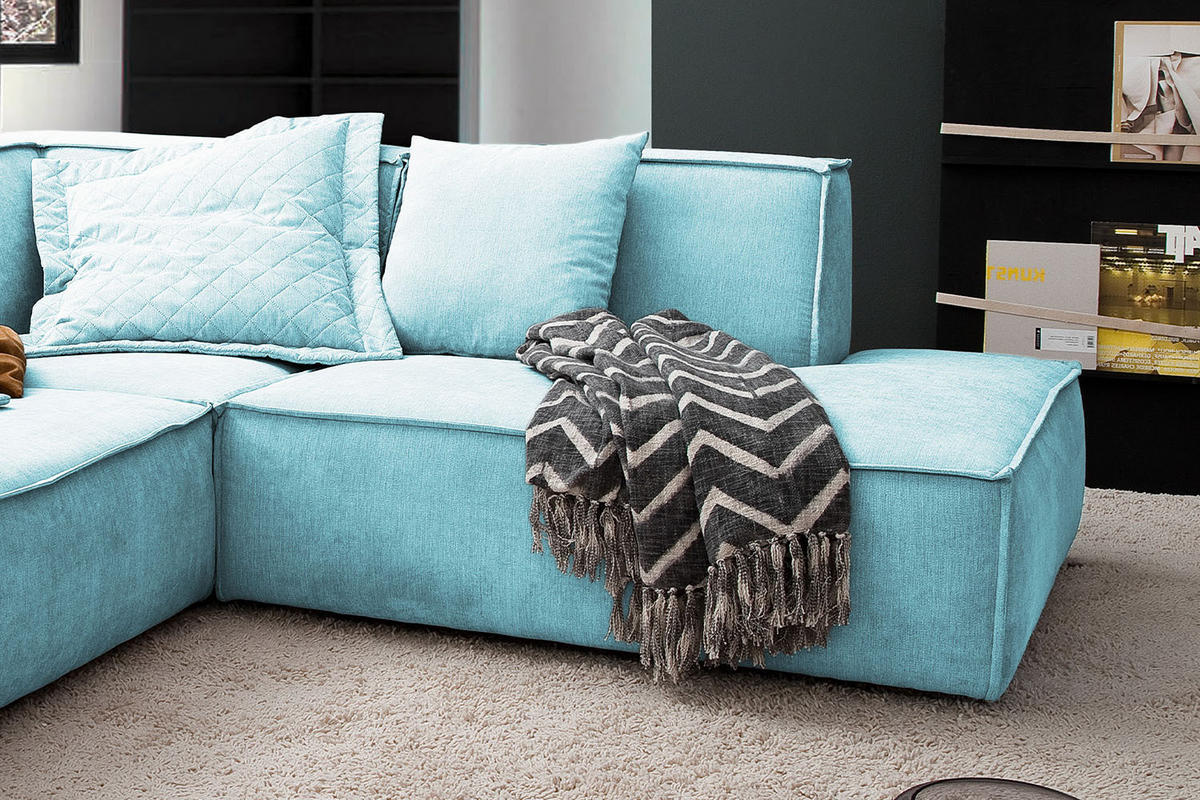 ECKSOFA SAMU Hellblau Webstoff - Schwarz/Hellblau, Textil (226/224cm) - KAWOLA