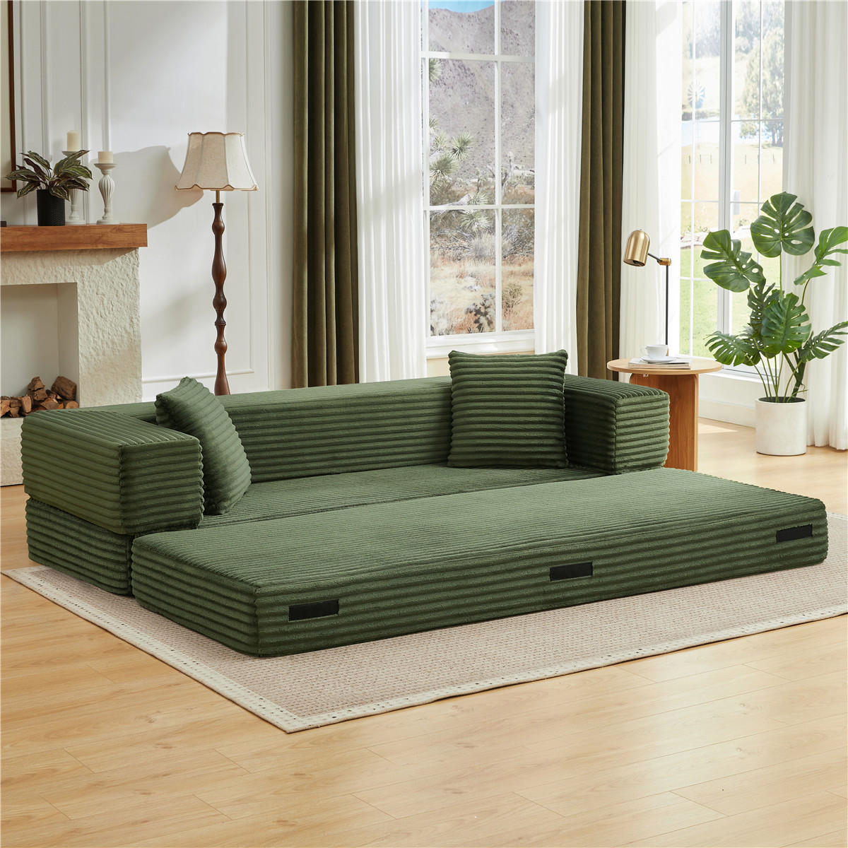 SCHLAFSOFA 2-in-1 Cord Schlafcouch, wandelbar, Grün - Grün, Textil (200/60/76cm) - Kaket