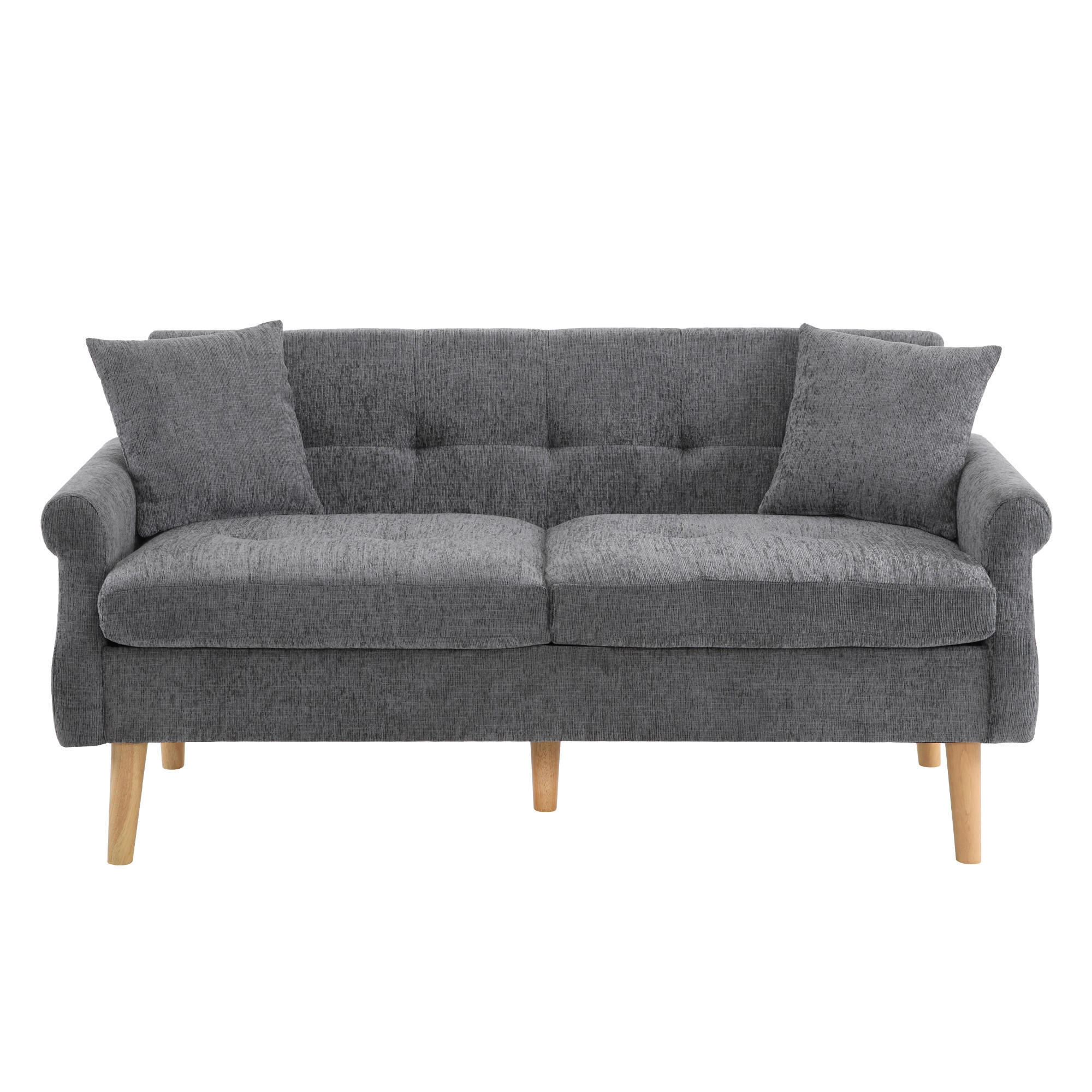 DOPPELSOFA Chenille-Stoff Modern mit dicken Kissen Polster Grau - Grau, Holz (74/77/162cm) - FLIEKS