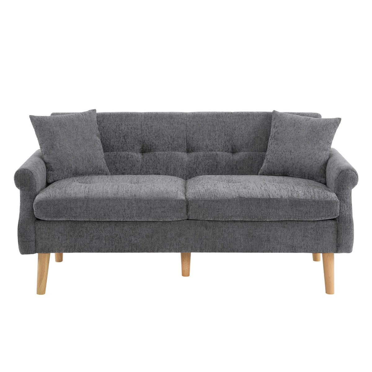 DOPPELSOFA Chenille-Stoff Modern mit dicken Kissen Polster Grau - Grau, Holz (74/77/162cm) - FLIEKS
