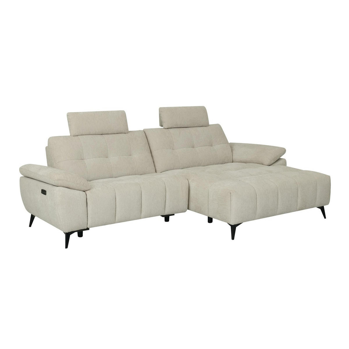 ECKSOFA Webstoff Creme Beige - Beige/Schwarz, Textil/Metall (268/156cm) - Furnhouse