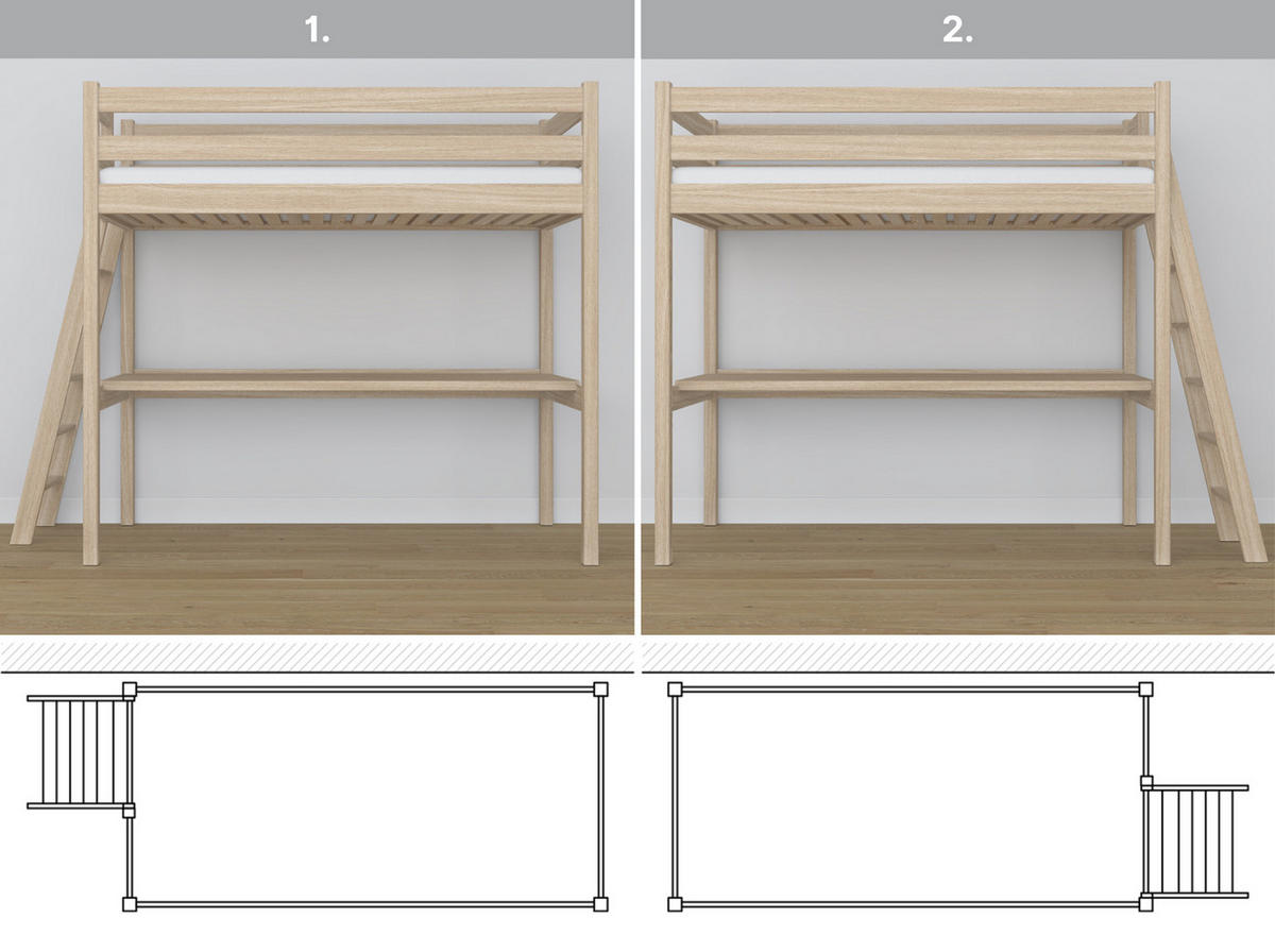 HOCHBETT N02 mit Schreibtisch Sonoma Eiche 120/180 - Sonoma Eiche, Naturmaterialien/Holz (120/180cm) - N-Wood