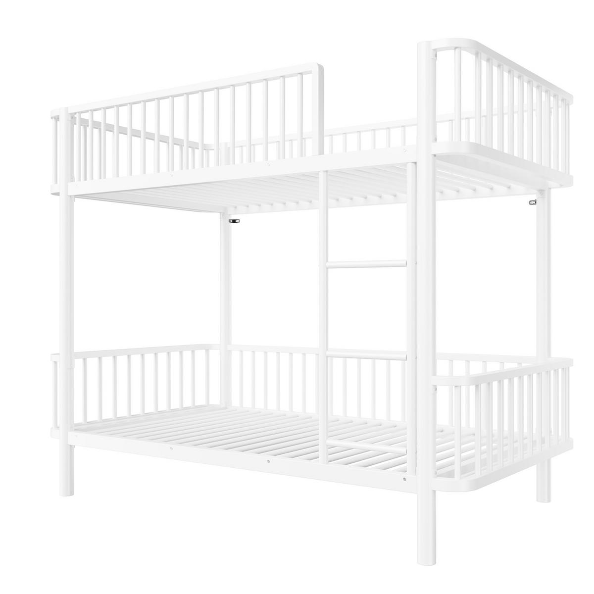 METALL-ETAGENBETT 90*200 mit Schutzgitter, Schwarz-Weiß - Weiß, Metall (90/200cm) - FLIEKS