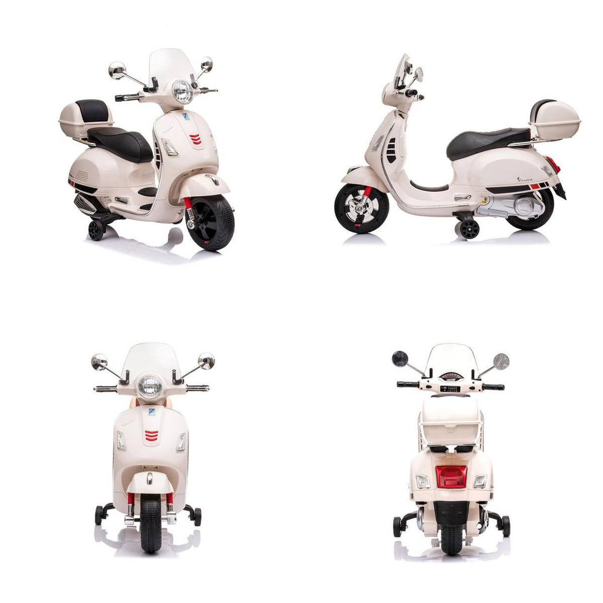 ELETROMOTORRAD Vespa GTS Super weiß Heckstaufach Musik MP3 Licht 2-3 km/h - Weiß, Kunststoff (66102/50/75cm) - Chipolino