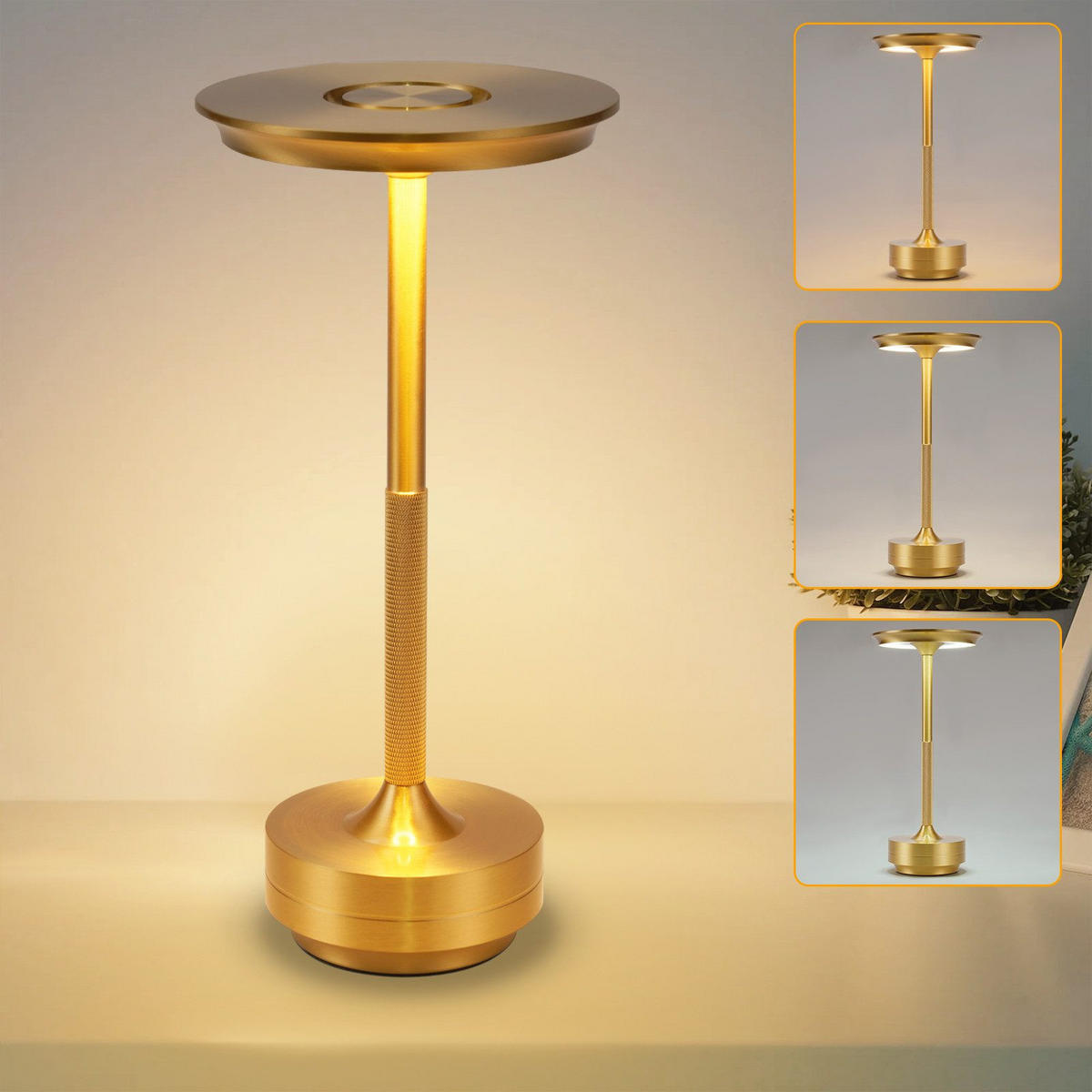LED stolní lampa, večerní záře, 27/12,8/12,8 cm - zlatá, kov (27/12.8/12.8cm) - Nettlife