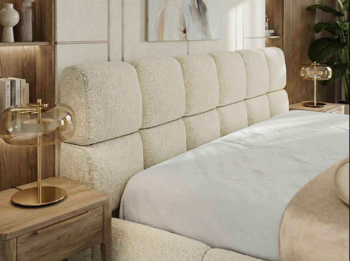 POLSTERBETT NIRA CLASSIC 200/200 - Creme Strukture - Multipocket-Matratze - Creme, Textil (200/200cm) - MKS