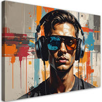 LEINWANDBILD, Abstraktr Mann mit Kopfbedeckung und Brille - Multicolor, Textil (45/30cm) - Feeby