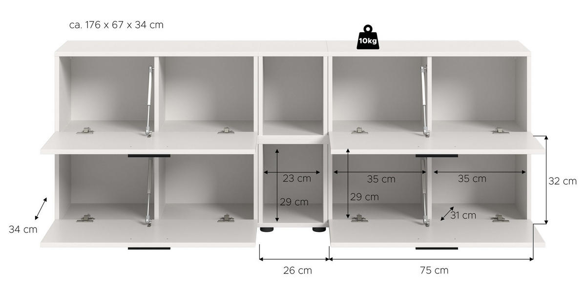 WOHNKOMBINATION Primo (B/H/T: ca. 176/67/34 cm) in Weiß/weiß - Weiß, Holzwerkstoff (176/67/34cm)