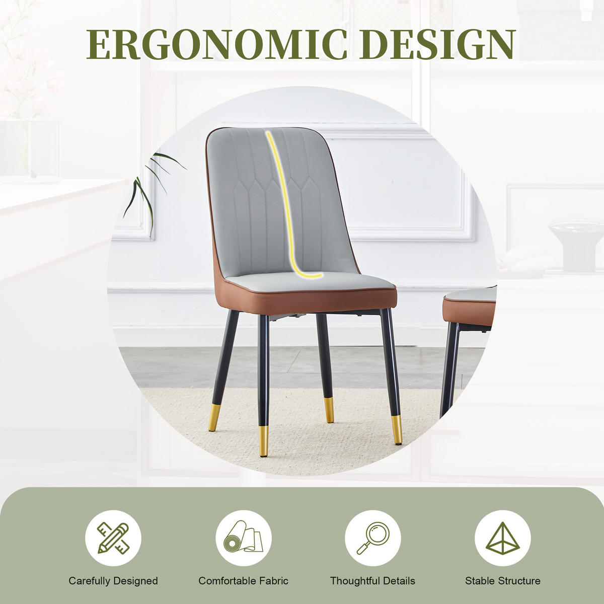 STUHL-SET DE-36511 2 Stück mit PU-Bezug und Metallbeinen Hellgrau/Braun - Graubraun, Metall (41.5/89/43cm) - ComfortXL