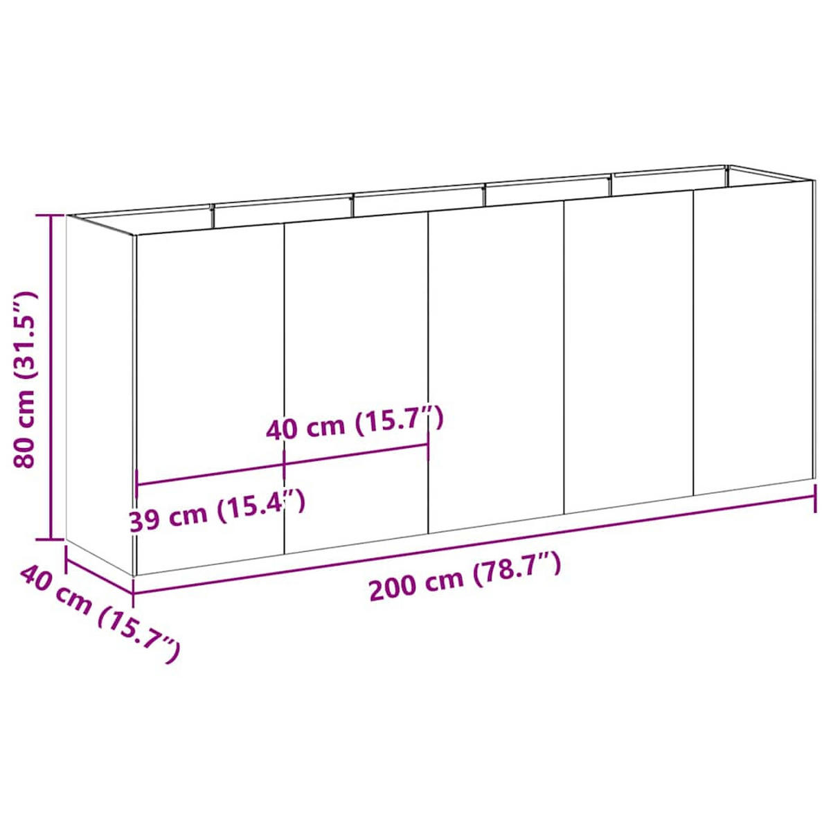 PFLANZKÜBEL Olivgrün 200/40/80 Cm Kaltgewalzter Stahl - Olivgrün, Metall (40/80/200cm) - vidaXL