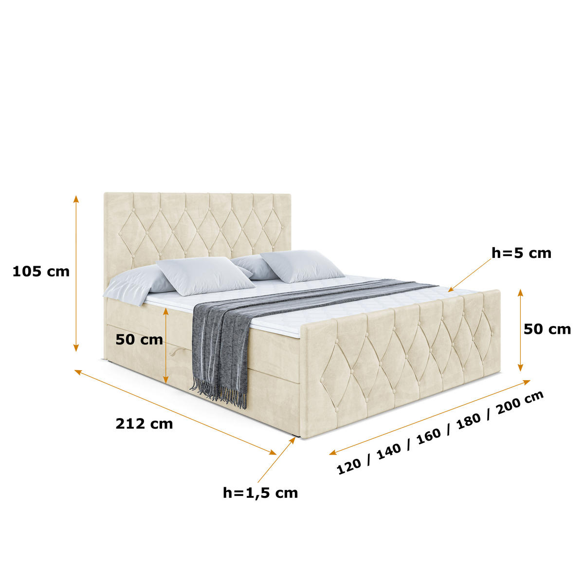 BOXBETT VELANTO-Z - 160 x 200 - H3 - Beige - Beige, Holzwerkstoff (160/200cm) - ALTDECOR