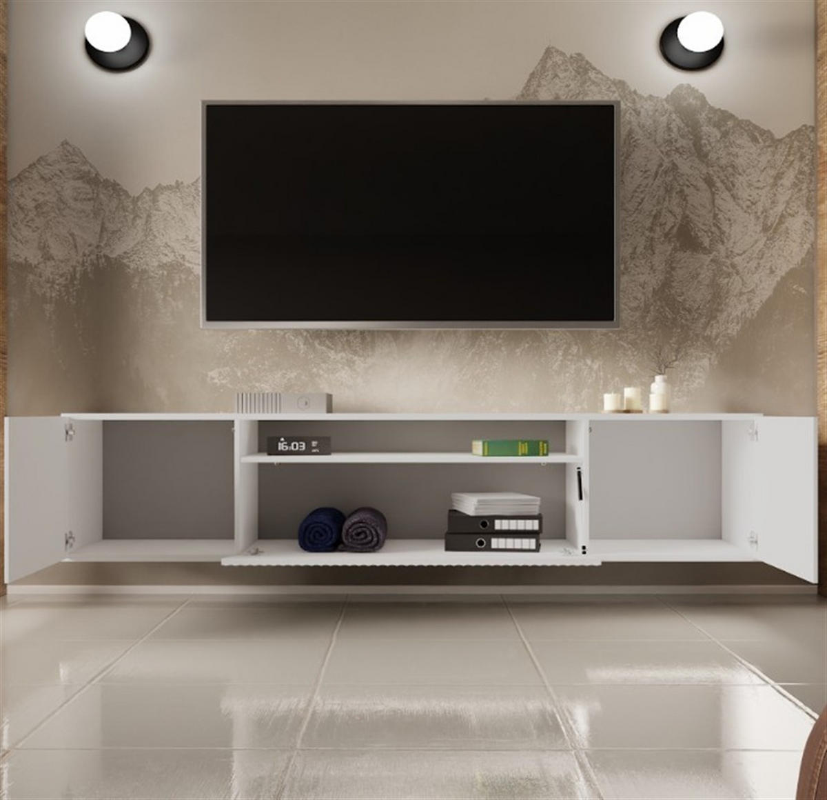 LOWBOARD VAREN 200/41/40 cm, Hängender TV-Schrank Weiß - Weiß, Holzwerkstoff (200/41/40cm) - MASSENO