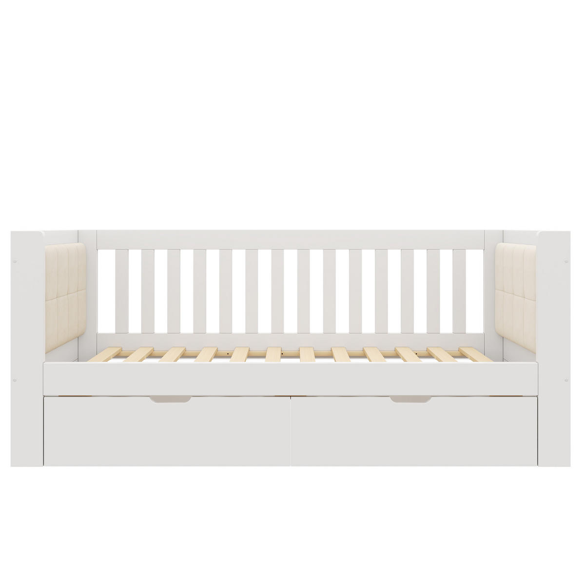POLSTERBETT 90/200 cm mit 2 Schubladen, gepolsterter Rückenlehne und Lattenrost, Massivholz, Weiß - Weiß, Textil (90/200cm) - Redom