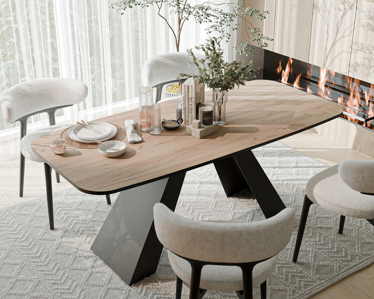 AUSZIEHTISCH ZENITH 160/90/76 cm mit Metallgestell, Schwarz / Eiche - Eiche Wotan/Schwarz, Holzwerkstoff/Metall (90/160/76cm) - Idohome