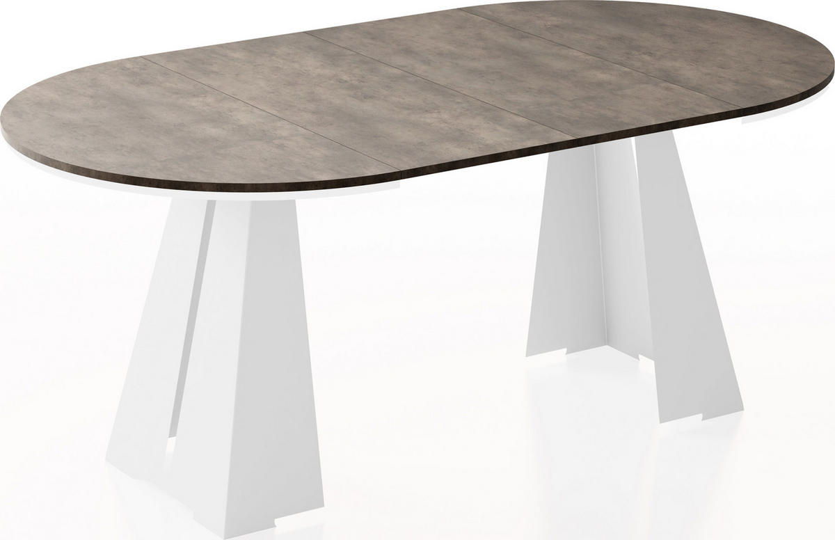 ESSTISCH Kova runder ausziehbarer, Dunkelgrauer Chicago Beton 120-200/120/76 cm - Dunkelgrau/Weiß, Holzwerkstoff/Metall (120/120/76cm) - WFL GROUP