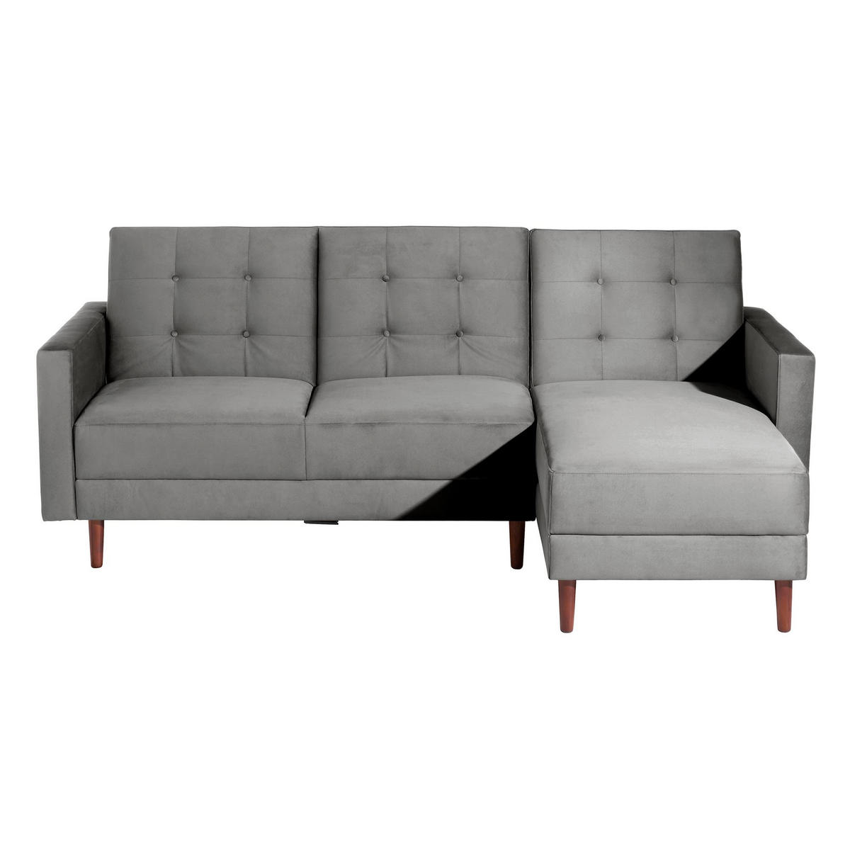 FUNKTIONSSOFA mit Hocker Katunia Samtvelours grau - Grau, Kunststoff (222/92/144cm) - 58aufmkessel