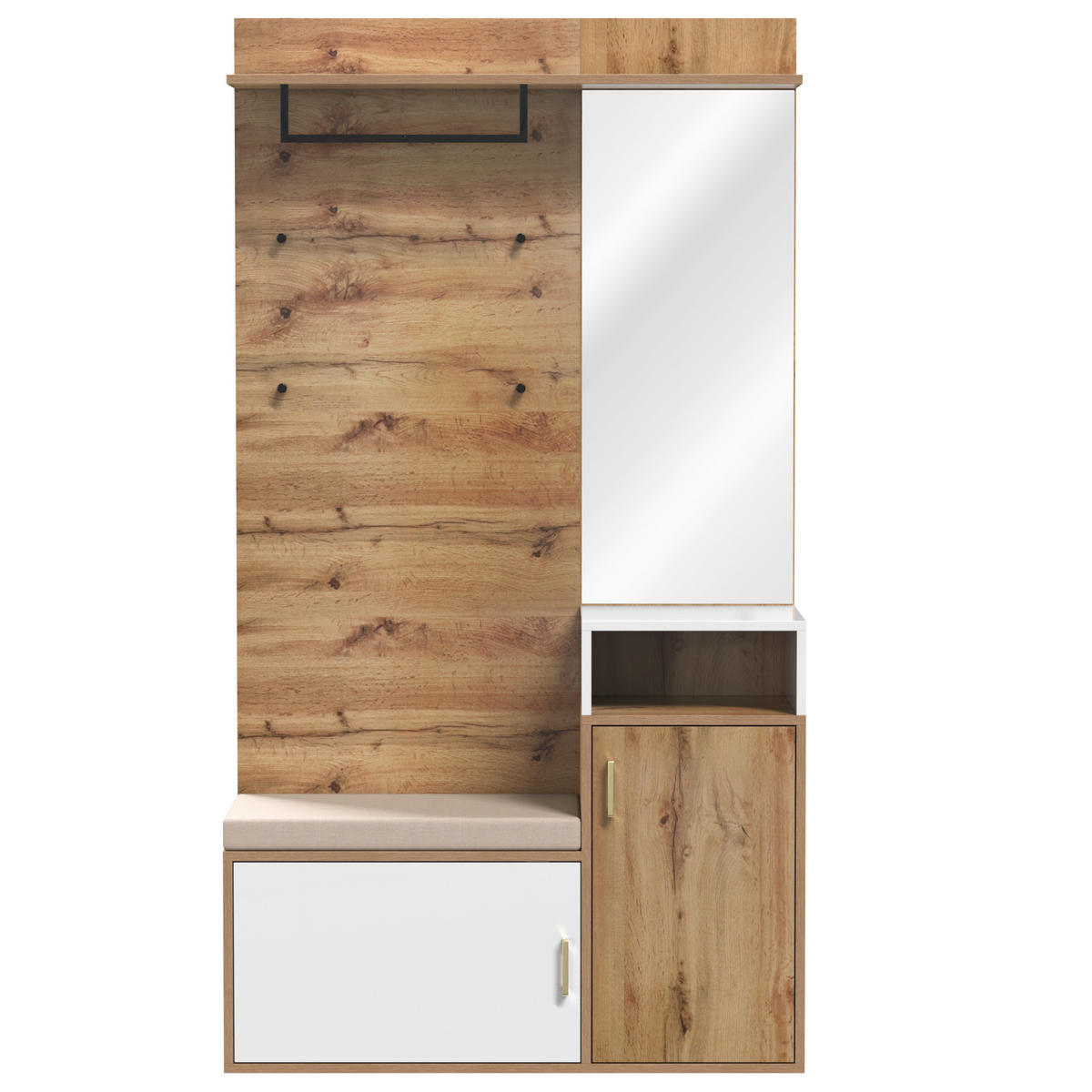 SCHUHSCHRANK aus MDF & Spanplatte 105x40x190,5cm in Weiß & Holz mit Spiegel - Weiß, Holzwerkstoff (105/190.5/40cm) - Modfu