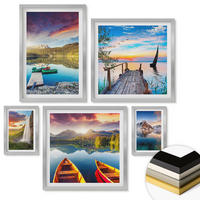 WANDBILDER 5er Set - 50x50 cm & 20x30 cm & 40x60 cm Silberner Rahmen - Seen- und Berglandschaft Łódź - Silberfarben, Kunststoff (40/60cm) - ArtPrintCave