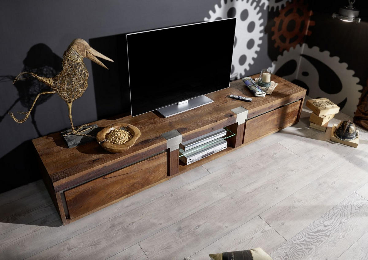 TV-BOARD Mango 240x48x39 braun lackiert Amsterdam #04 - Braun, Holz (240/39/48cm) - Massivmoebel24