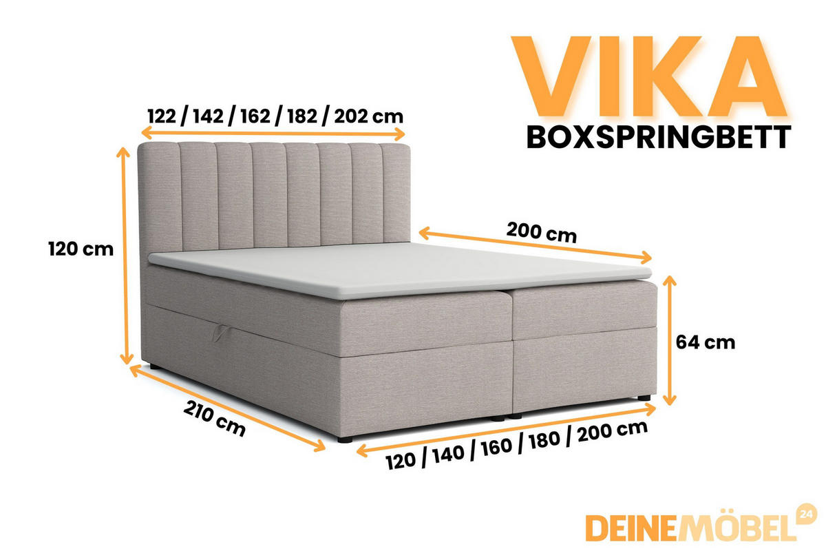 BOXBETT VIKA 120/200 in Stoff Beige H3 - Beige, Holz/Holzwerkstoff (120/200cm) - Deine Möbel 24