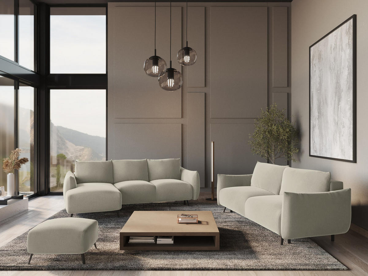 ECKSOFA mit Schlaffunktion Samt Stoff Creme - Perlmutt/Creme, Textil/Metall (162/242cm) - Makamii