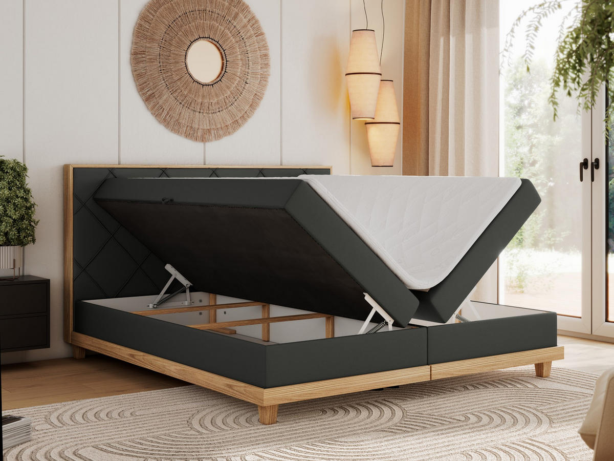 BOXBETT CAICOS 180/200 - Dunkelgrau Kunstleder - H4 - Dunkelgrau, Holz/Textil (180/200cm) - MKS