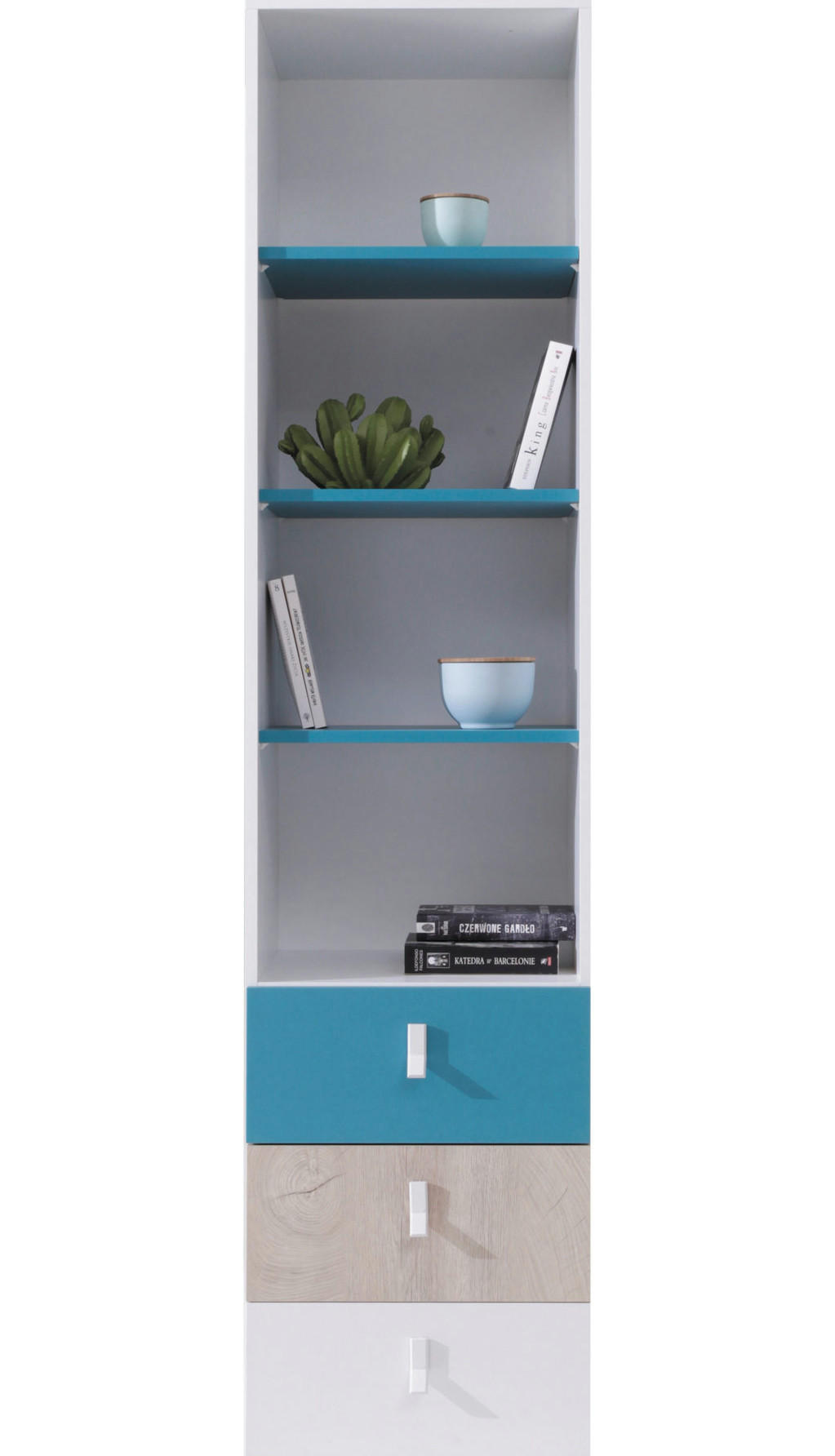 REGALKOMBINATION Spuki in Weiß, Eiche & Meerblau – Standregal mit Schubkästen - Weiß, Holzwerkstoff (80/200/120cm)