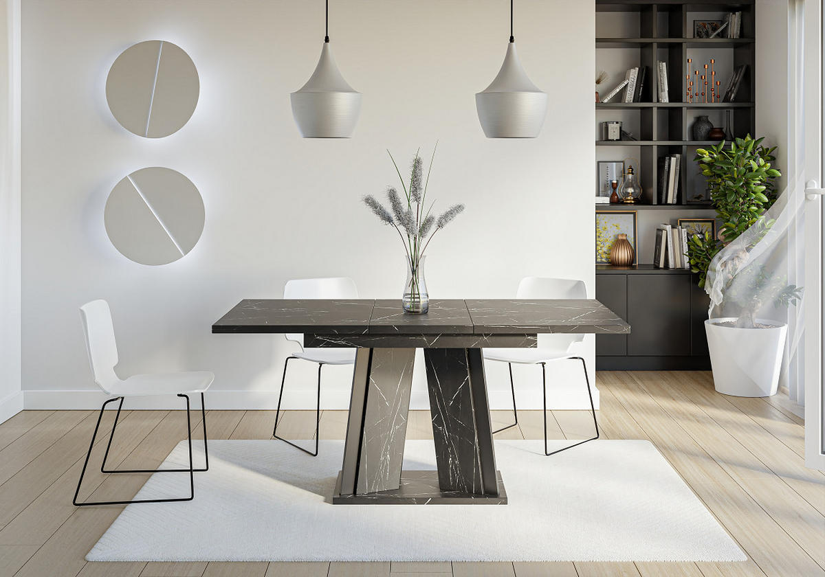 ESSTISCH Ausziehbar 120 - 160 cm Schwarz Marmoroptik - Schwarz/Grau, Holzwerkstoff (120/80/75cm) - PROSPERO