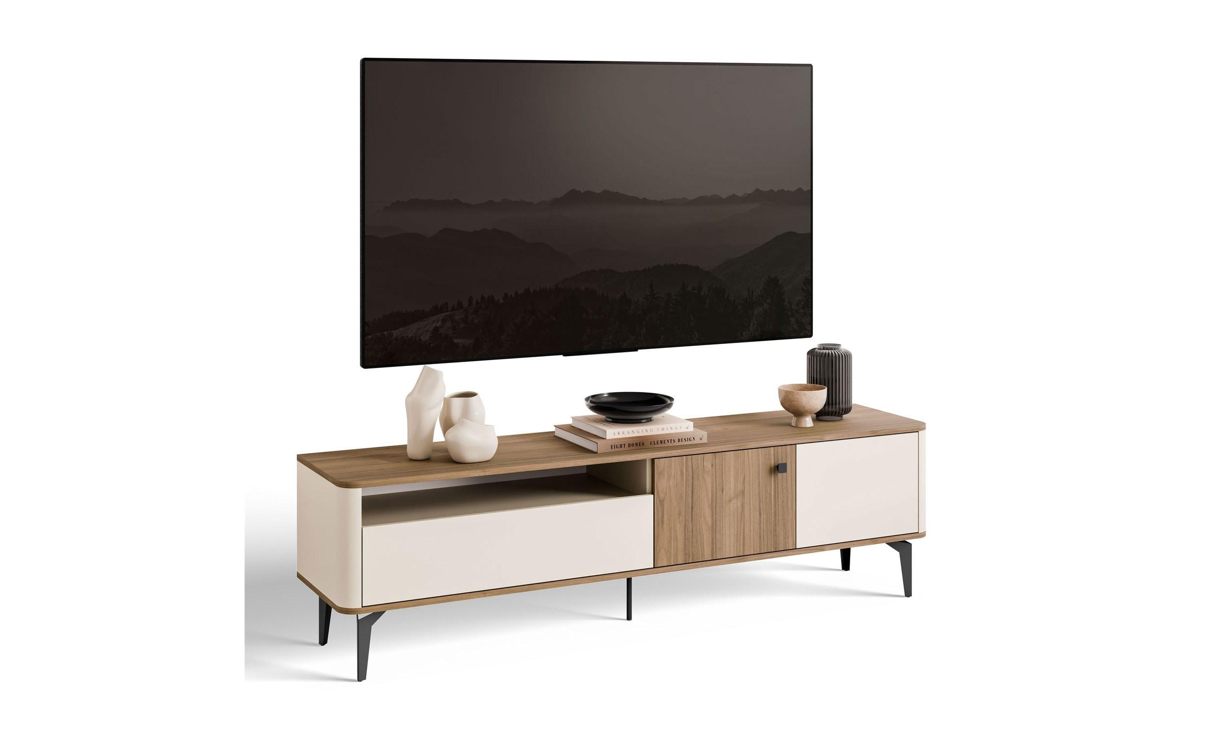 TV-SCHRANK MOCHA 180/40/51 cm mit Schublade Kaschmir/Nussbaum Royal - Kaschmir/Schwarz, Holzwerkstoff/Kunststoff (180/51/40cm) - Lookway