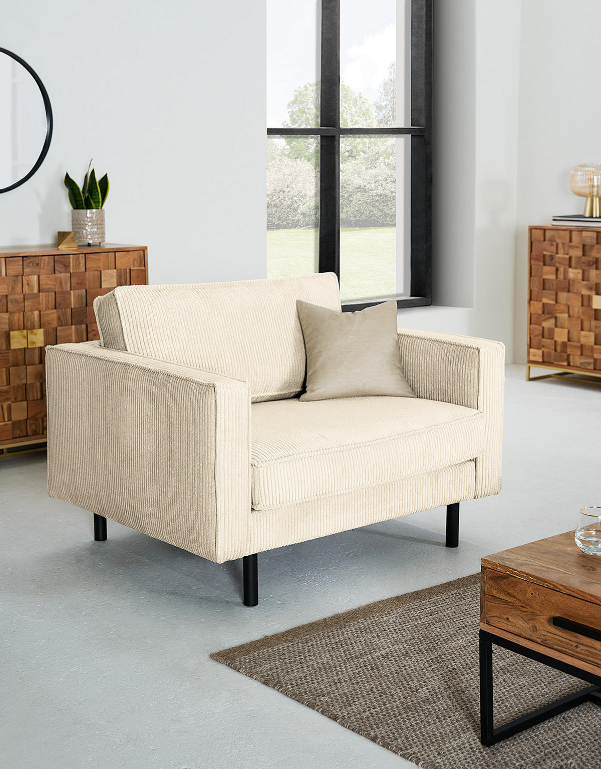 XL SESSEL - Beige/Schwarz, Textil/Metall (117/81/96cm) - home24