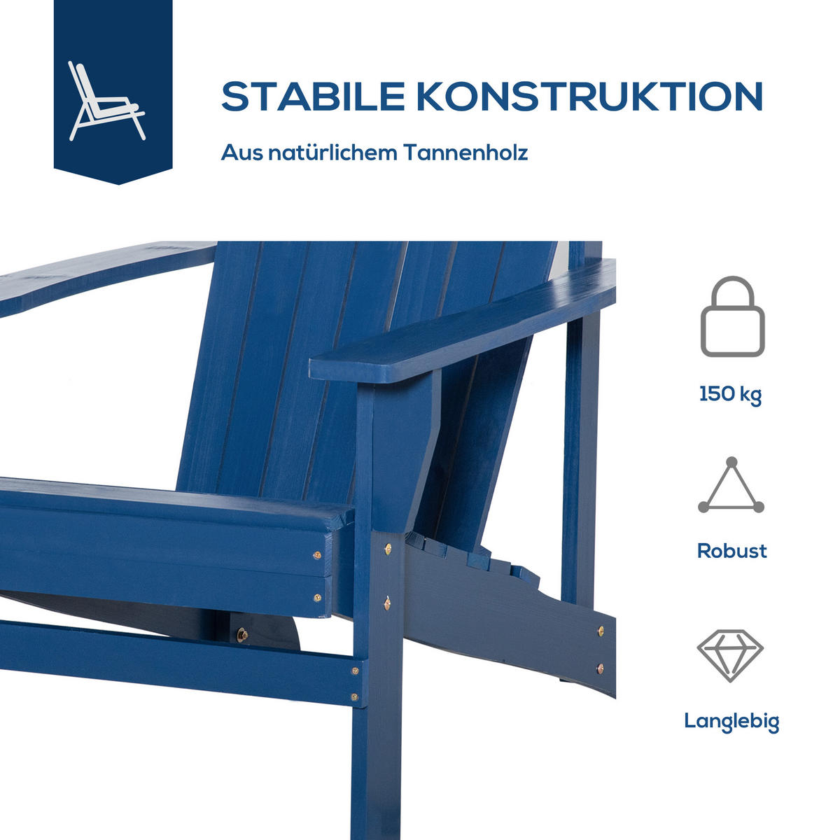 ADIRONDACK-GARTENSTUHL, mit Becherhalter, Gartenliege, Balkonstuhl, Massivholz, Blau - Blau, Holz (95/93/72cm) - Outsunny