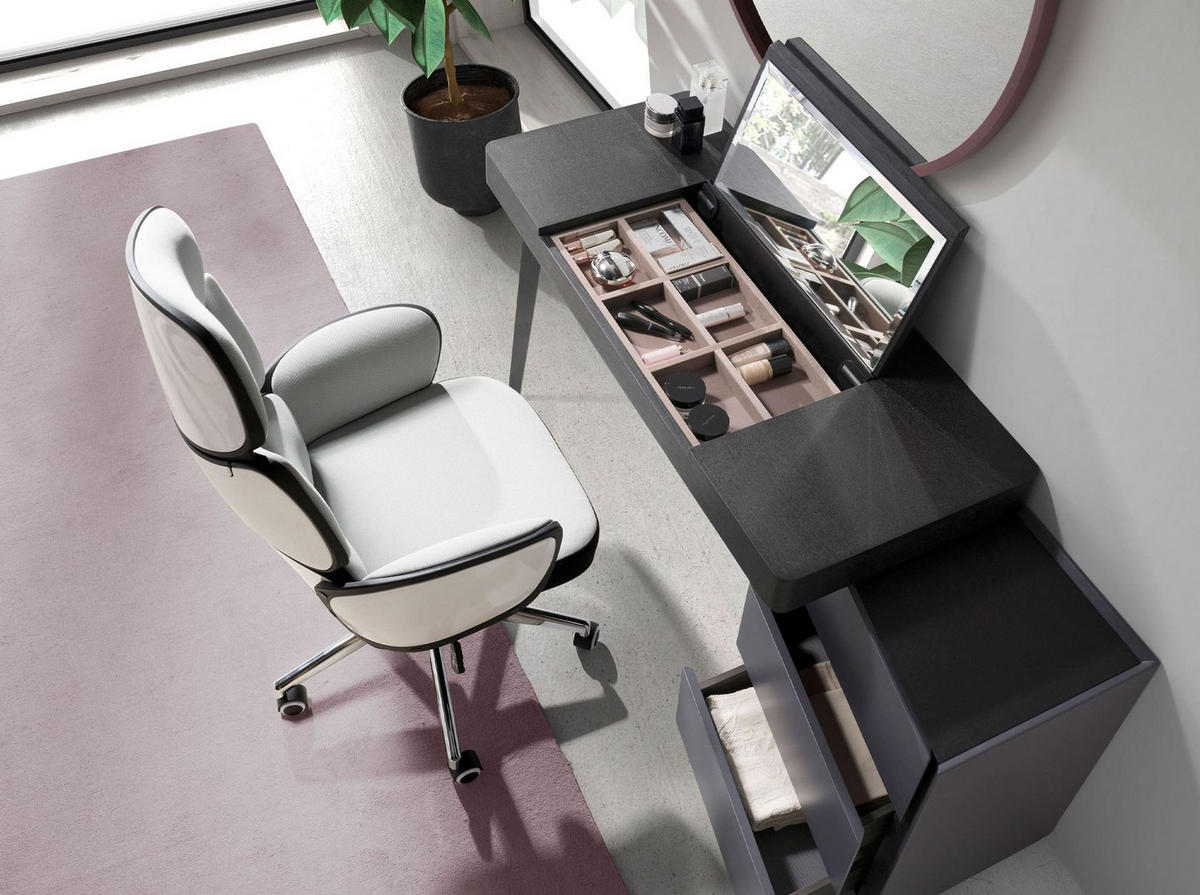 CHEFSESSEL Bürodrehstuhl aus hellgrauem Stoff und glänzend weißem PVC 64/69/118 cm - Edelstahlfarben/Weiß, Textil (64/118/69cm) - ANGEL CERDA